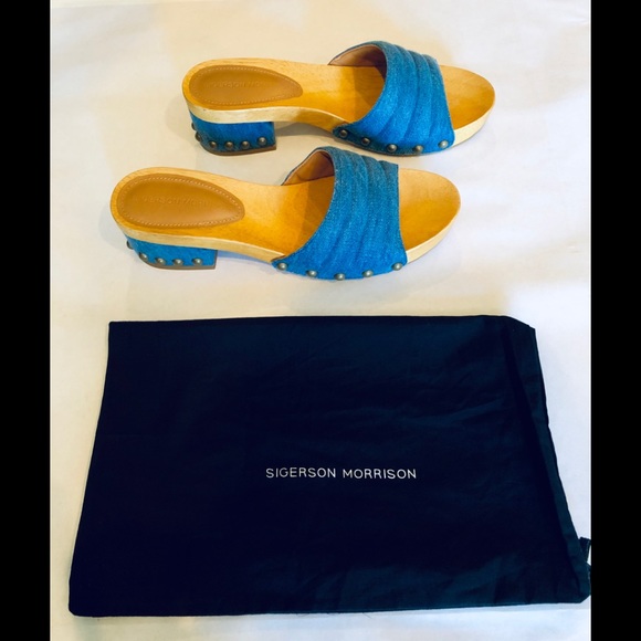 Sigerson Morrison Shoes - Sigerson Morrison Denim Wood Sandals Sz7.5 NEW⚡️